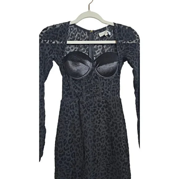 NWT Meshki black seara devore long sleeve corset top leopard mini dress size XS - Picture 3 of 13